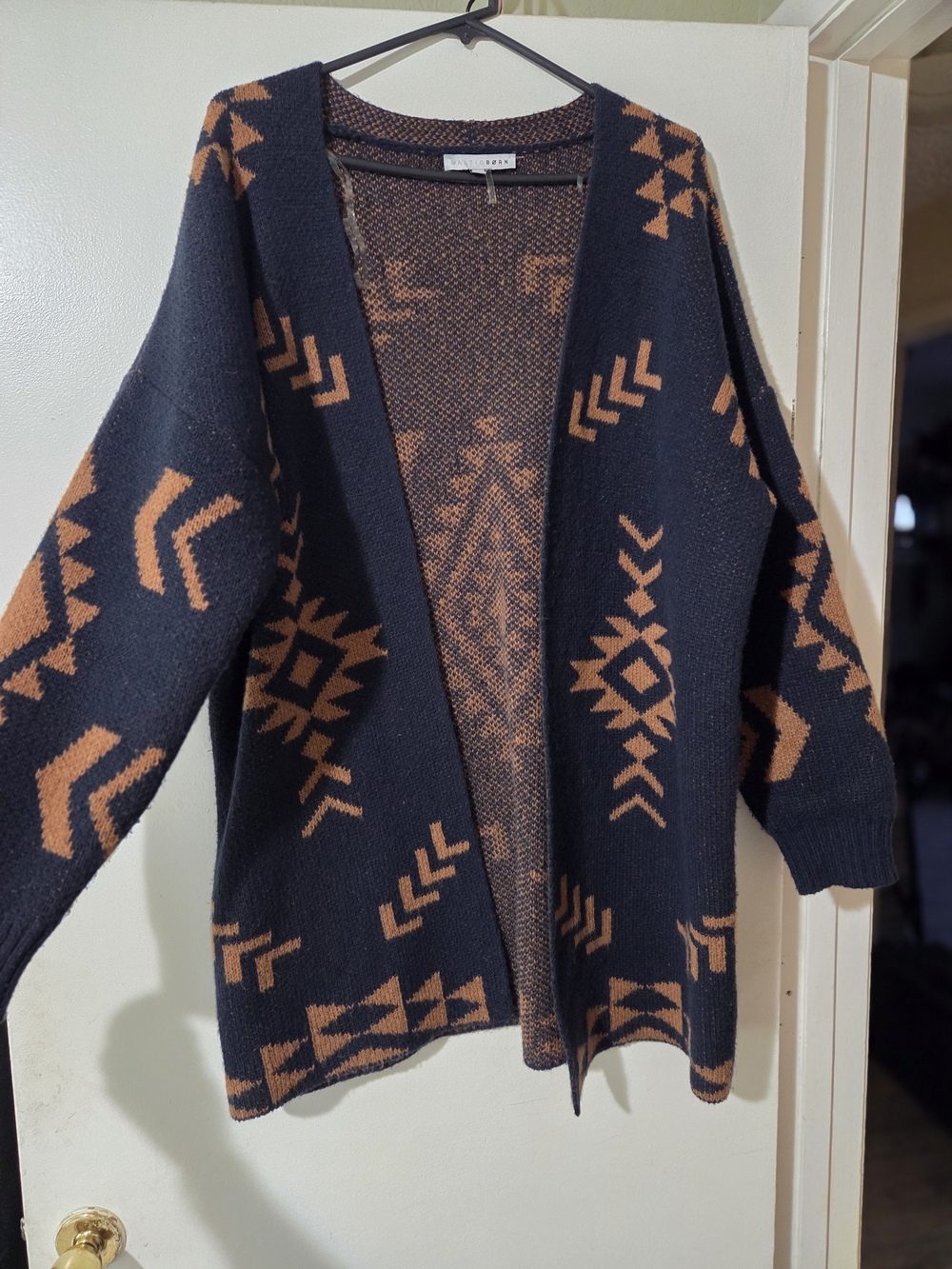 NWOT Baltic Born Navy Cardigan with Brown Aztec Accents - Picture 8 of 11